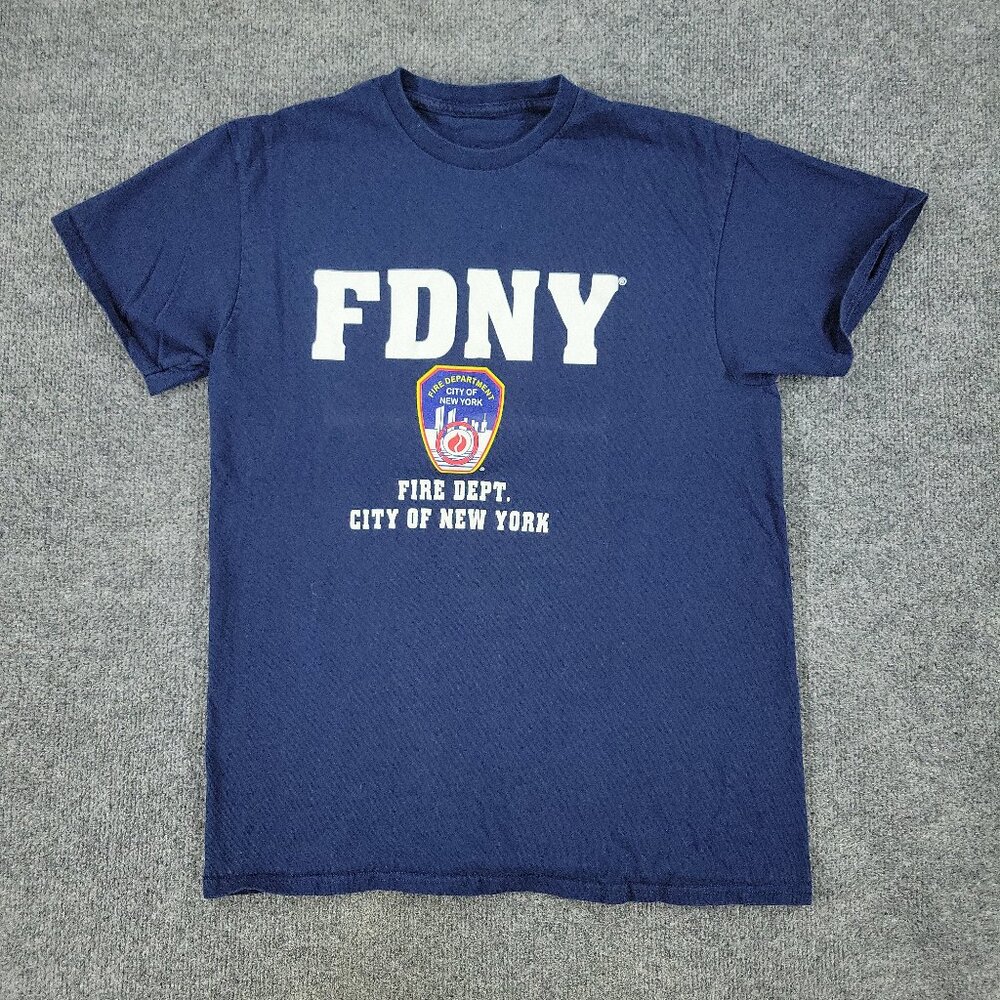 FDNY Shirt Men Medium Blue Fire Dept City Of New York Graphic Short Sleeve Adult
